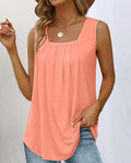 Madison | Women's Square Neck Pleated Tank Top, Lightweight Summer Top for Holidays and Casual Wear, Lightweight Summer Top for Holidays and Casual Wear - Peach
