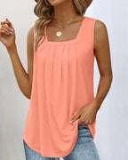 Madison | Women's Square Neck Pleated Tank Top, Lightweight Summer Top for Holidays and Casual Wear, Lightweight Summer Top for Holidays and Casual Wear - Peach