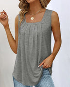 Madison | Women's Square Neck Pleated Tank Top, Lightweight Summer Top for Holidays and Casual Wear, Lightweight Summer Top for Holidays and Casual Wear - Grey