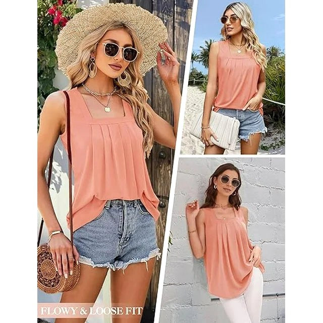 Madison | Women's Square Neck Pleated Tank Top, Lightweight Summer Top for Holidays and Casual Wear, Lightweight Summer Top for Holidays and Casual Wear - image 9