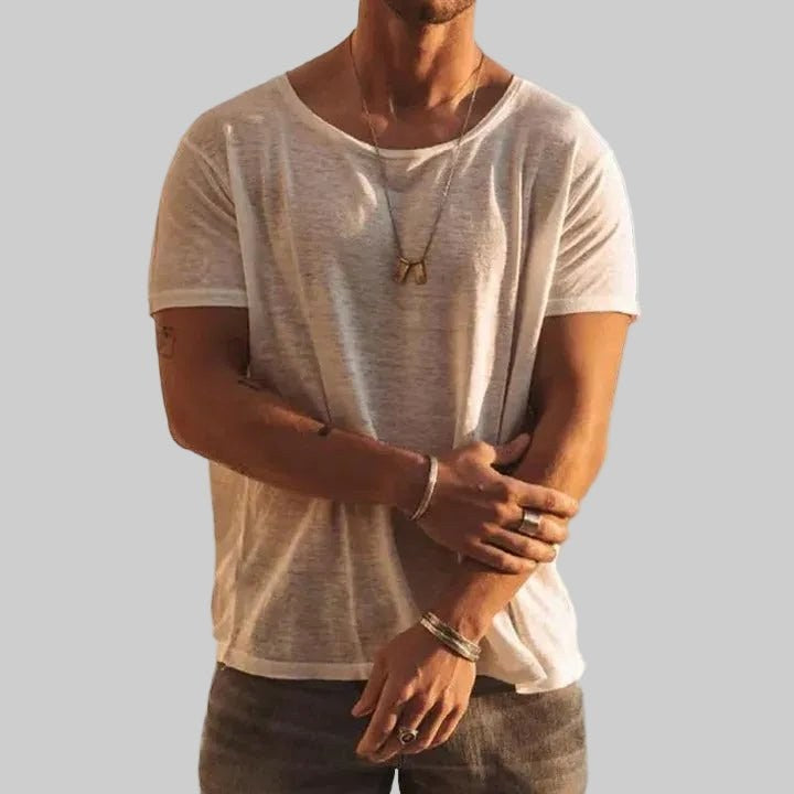 Marcus | Men's Round Neck Cotton T-Shirt, Short Sleeve Casual Tee | Dressific | White
