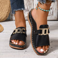 Maren | Women's Gold Hardware Flat Slides, Comfortable Summer Footwear for Holidays and Everyday Wear, Comfortable Summer Footwear for Holidays and Everyday Wear - Black