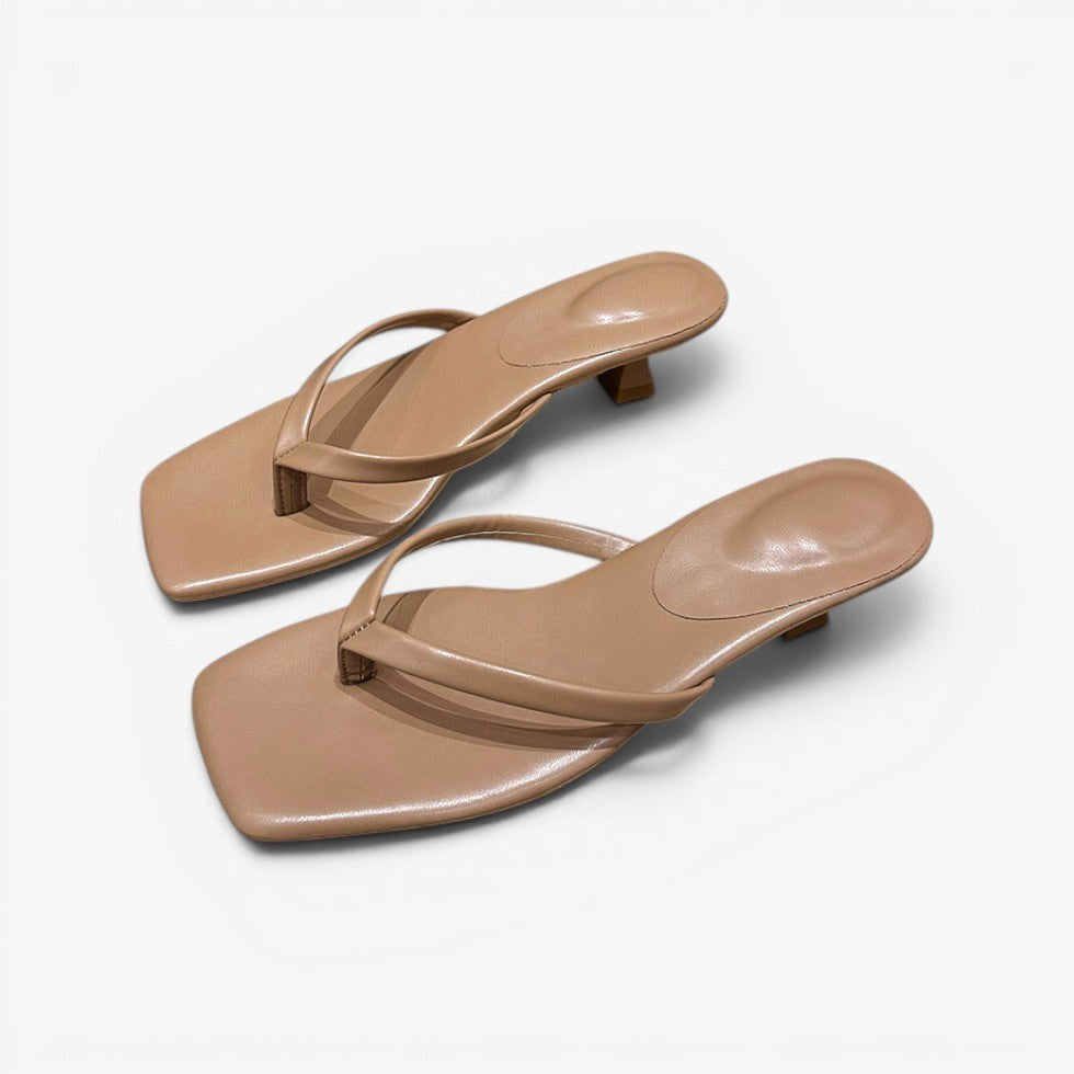 Matilda | Women's Thong Heel Sandals, Minimalist Block Heel Sandals | Dressific | Beige