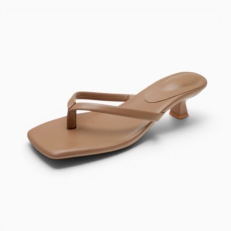 Matilda | Women's Thong Heel Sandals, Minimalist Block Heel Sandals | Dressific | Brown