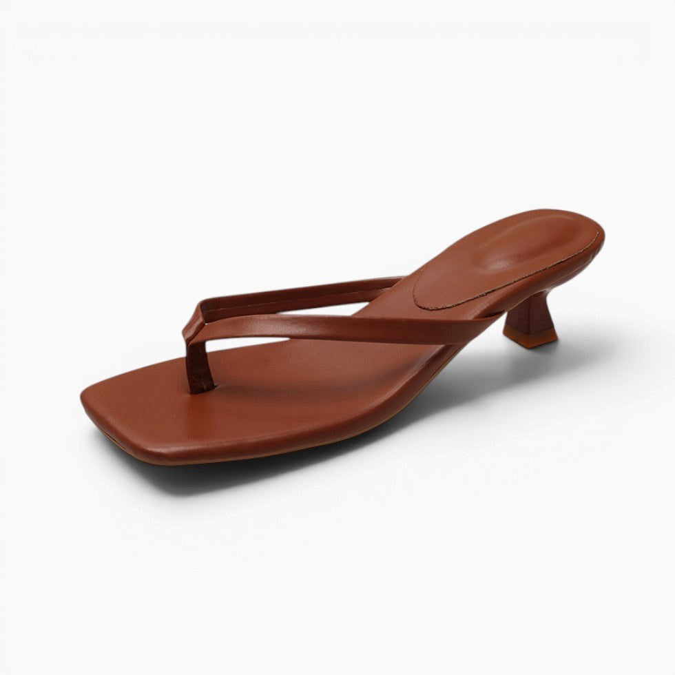 Matilda | Women's Thong Heel Sandals, Minimalist Block Heel Sandals | Dressific | Dark red