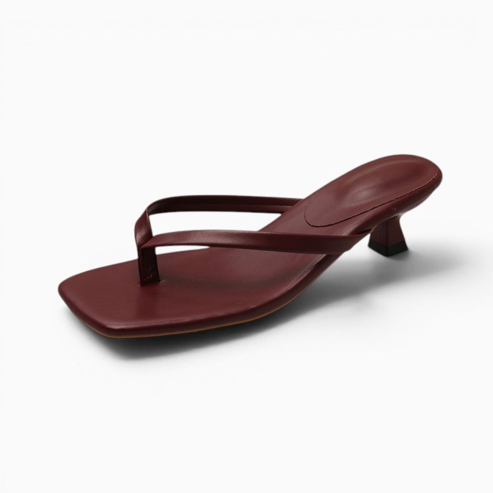 Matilda | Women's Thong Heel Sandals, Minimalist Block Heel Sandals | Dressific | Shiny Black