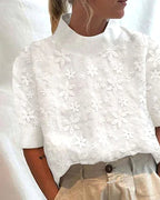 Megan | Women's Floral Stand-Up Collar Blouse - White