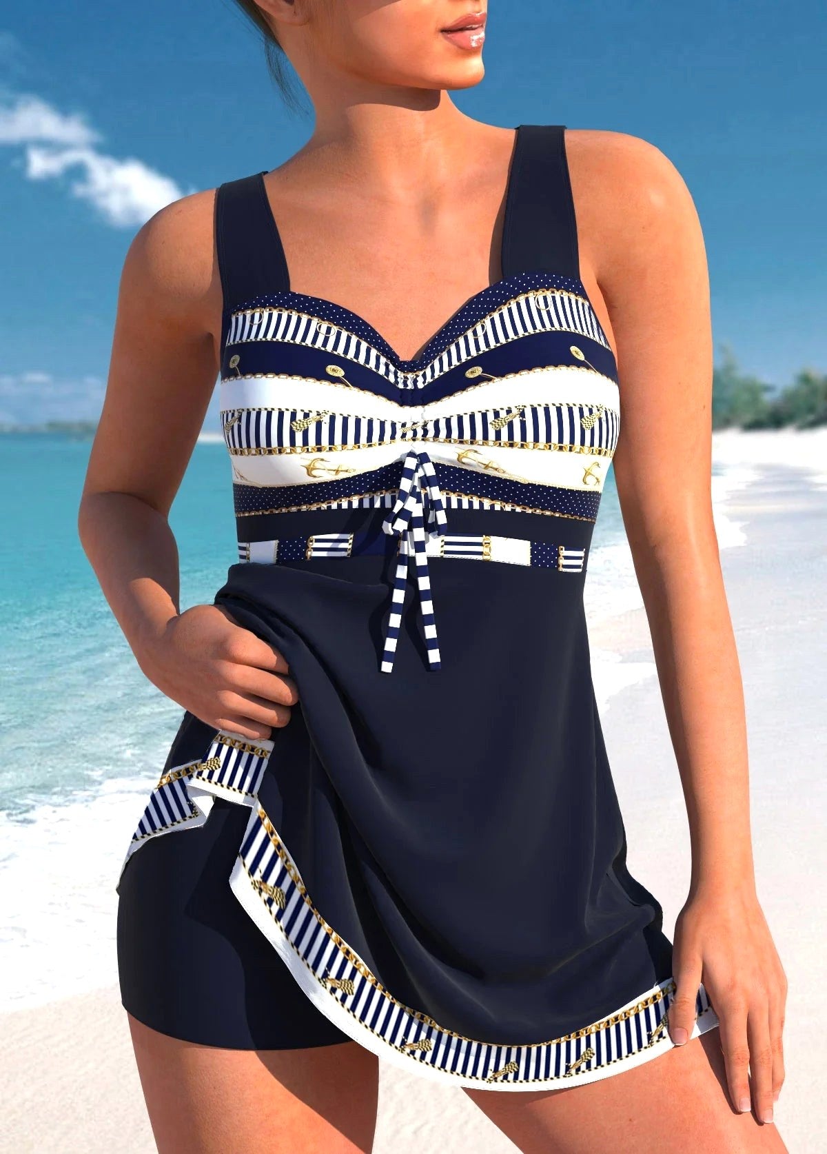 Melanie | Women's Lightweight Tankini Top, Comfortable Swim Set | Dressific | Grijs
