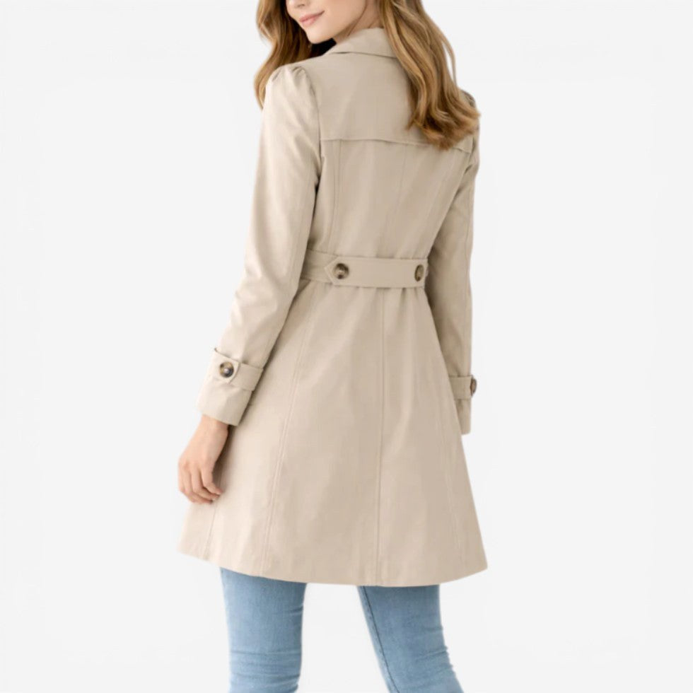 Mikayla | Women's Classic Button-Front Trench Coat, Tailored Knee-Length Coat | Dressific | Caqui