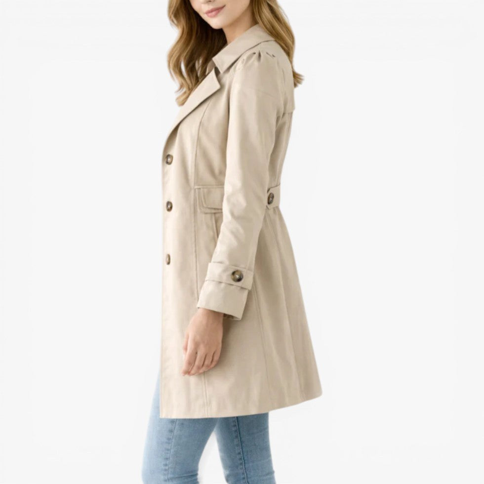 Mikayla | Women's Classic Button-Front Trench Coat, Tailored Knee-Length Coat | Dressific | Negro