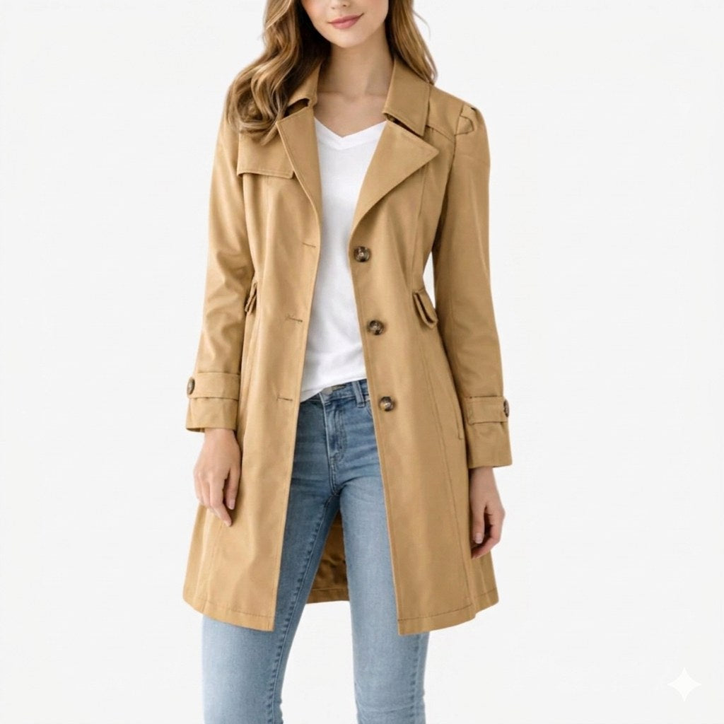 Mikayla | Women's Classic Button-Front Trench Coat, Tailored Knee-Length Coat | Dressific | Rosa