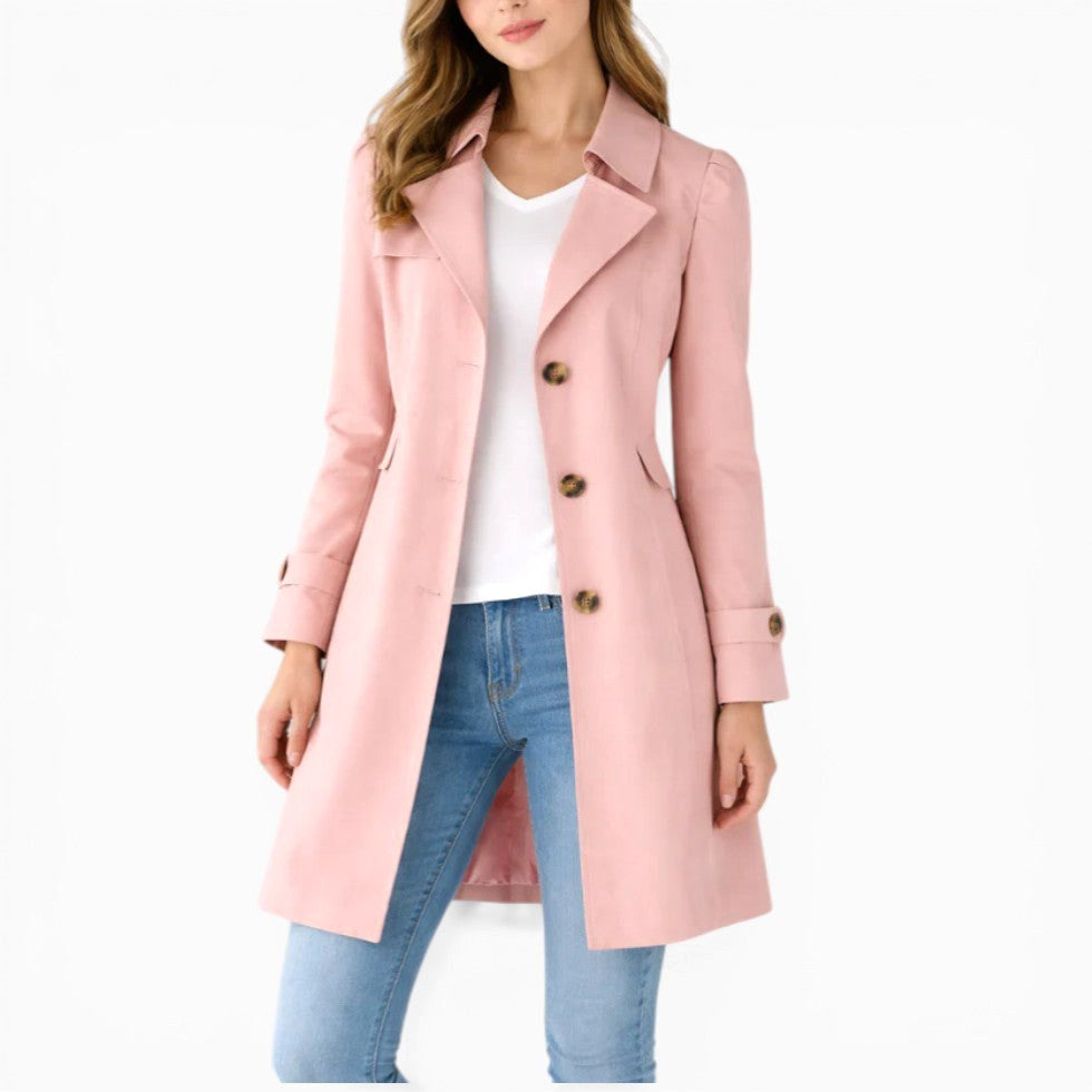 Mikayla | Women's Classic Button-Front Trench Coat, Tailored Knee-Length Coat | Dressific