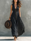 Morgan | Women's V-Neck Sleeveless Maxi Dress, Flattering Summer Dress for Holidays and Everyday Wear, Flattering Summer Dress for Holidays and Everyday Wear - Black
