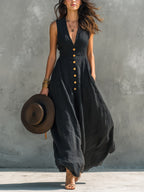 Morgan | Women's V-Neck Sleeveless Maxi Dress, Flattering Summer Dress for Holidays and Everyday Wear, Flattering Summer Dress for Holidays and Everyday Wear - Black