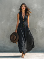 Morgan | Women's V-Neck Sleeveless Maxi Dress, Flattering Summer Dress for Holidays and Everyday Wear, Flattering Summer Dress for Holidays and Everyday Wear - image 3