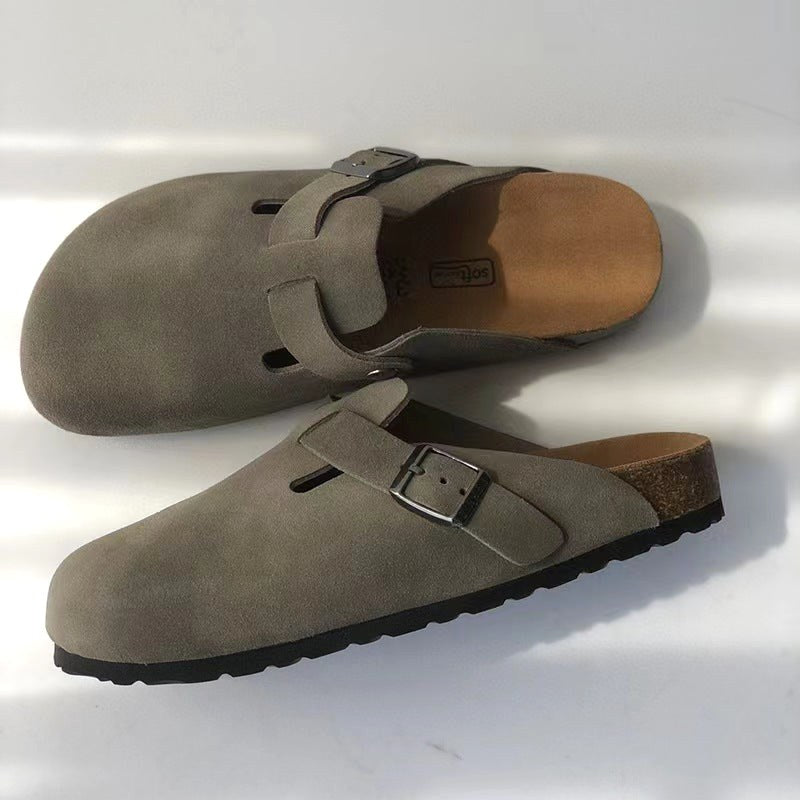Murray | Unisex Leather Sandals, Slip-On Summer Sandals | Dressific | Donkergrijs