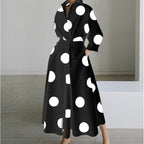 Naomi | Women's Collared Wrap Maxi Dress, Front Wrap Evening Dress | Dressific | Black Polka