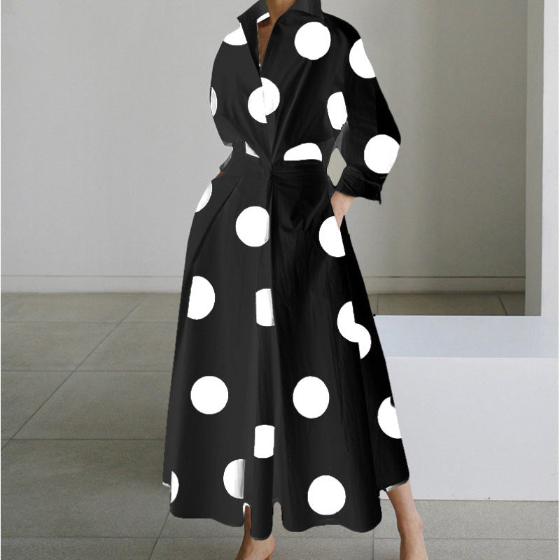 Naomi | Women's Collared Wrap Maxi Dress, Front Wrap Evening Dress | Dressific | Black Polka