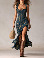 Natalie | Women's Floral Ruffle Strap Maxi Dress, Lightweight Summer Dress for Holidays and Resort Wear, Lightweight Summer Dress for Holidays and Resort Wear - image 4