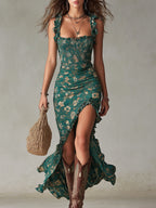 Natalie | Women's Floral Ruffle Strap Maxi Dress, Lightweight Summer Dress for Holidays and Resort Wear, Lightweight Summer Dress for Holidays and Resort Wear - image 8