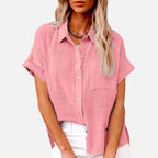 Natalie | Women's Lightweight Polyester Blouse, Short-Sleeve Summer Top | Dressific | Zwart