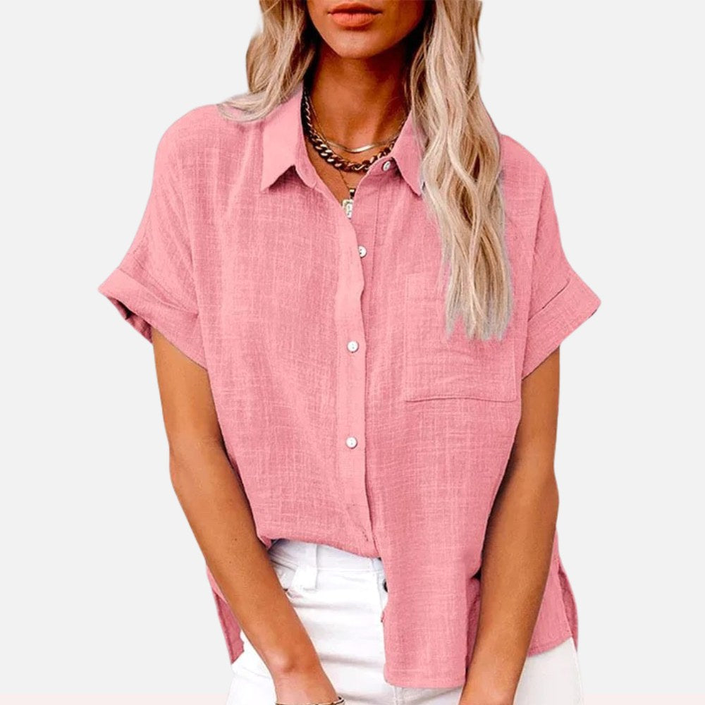 Natalie | Women's Lightweight Polyester Blouse, Short-Sleeve Summer Top | Dressific | Zwart