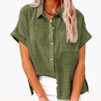 Natalie | Women's Lightweight Polyester Blouse, Short-Sleeve Summer Top | Dressific | Groen