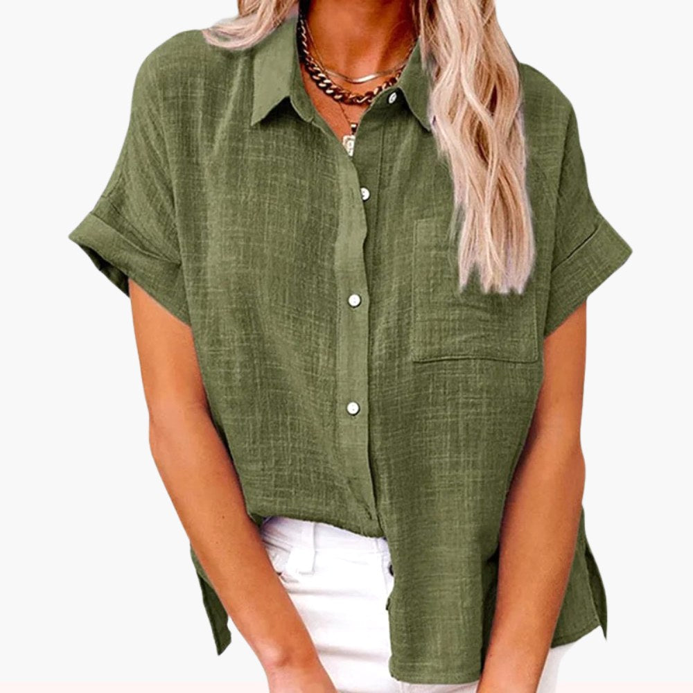 Natalie | Women's Lightweight Polyester Blouse, Short-Sleeve Summer Top | Dressific | Groen