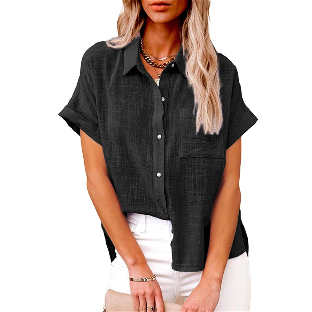 Natalie | Women's Lightweight Polyester Blouse, Short-Sleeve Summer Top | Dressific | Koningsblauw