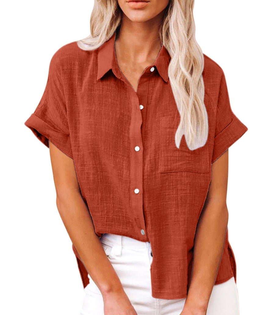 Natalie | Women's Lightweight Polyester Blouse, Short-Sleeve Summer Top | Dressific | Lichtblauw
