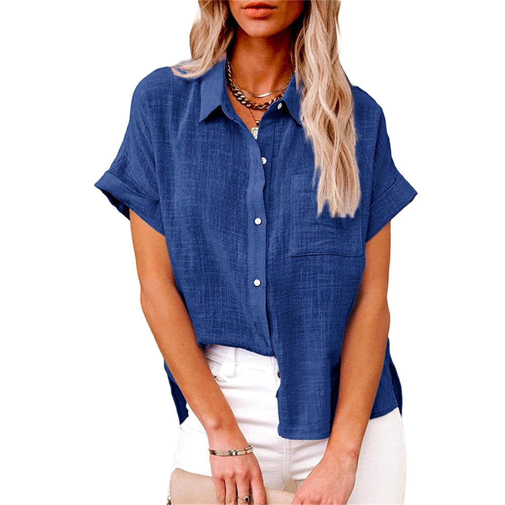Natalie | Women's Lightweight Polyester Blouse, Short-Sleeve Summer Top | Dressific | Roze