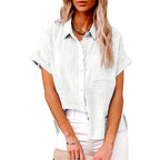 Natalie | Women's Lightweight Polyester Blouse, Short-Sleeve Summer Top | Dressific | Grijs