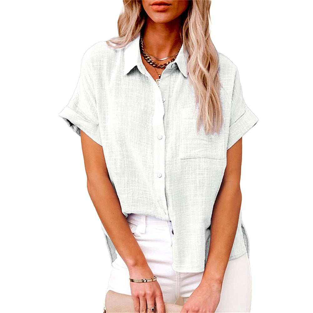 Natalie | Women's Lightweight Polyester Blouse, Short-Sleeve Summer Top | Dressific | Grijs