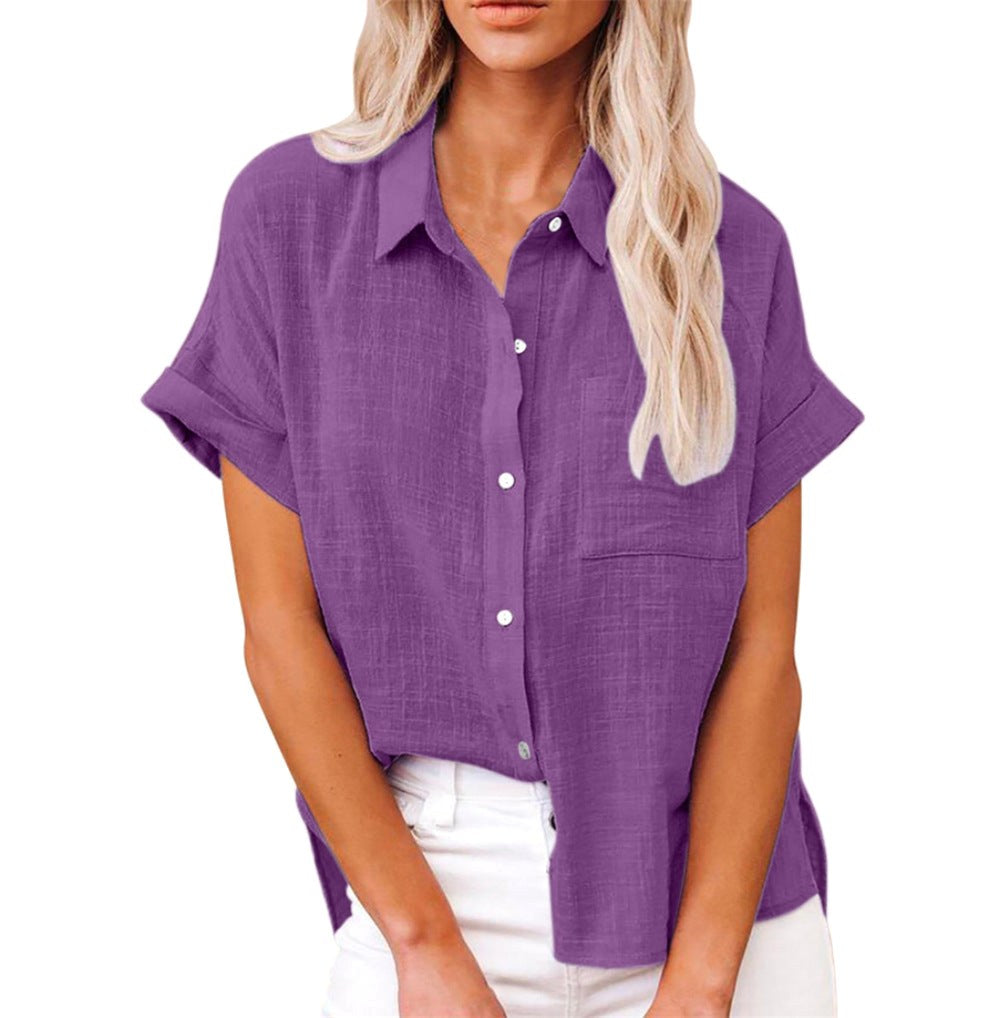 Natalie | Women's Lightweight Polyester Blouse, Short-Sleeve Summer Top | Dressific | Wit