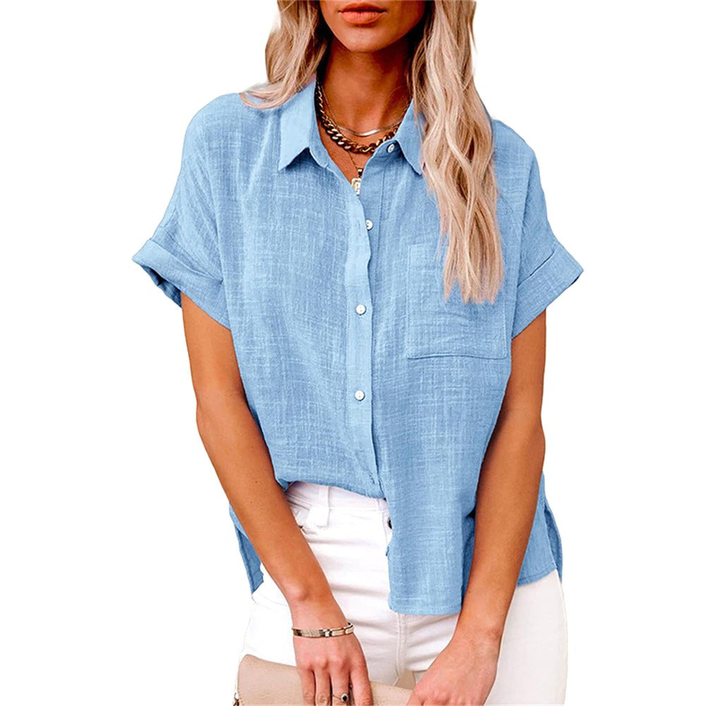 Natalie | Women's Lightweight Polyester Blouse, Short-Sleeve Summer Top | Dressific
