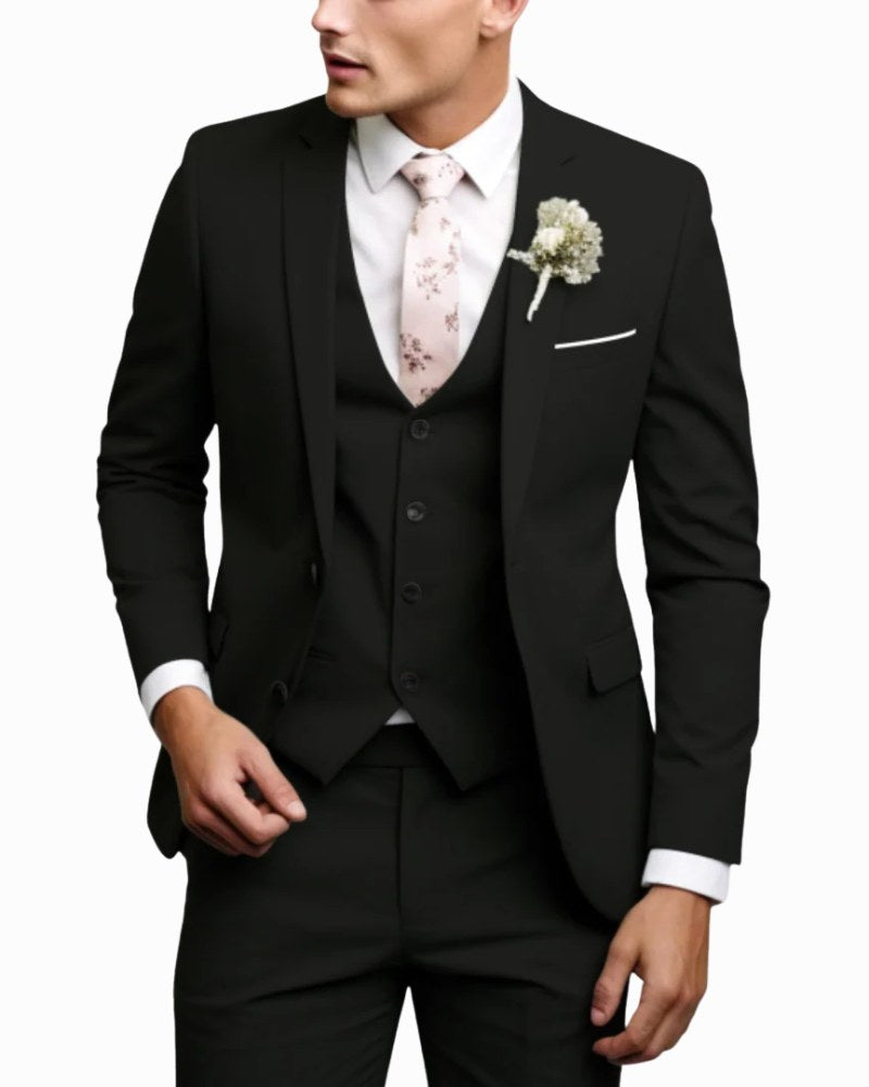 Ned | Men's Slim-Fit Three-Piece Suit, Structured Jacket with Waistcoat Trouser Suit | Dressific