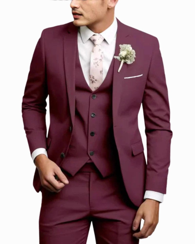 Ned | Men's Slim-Fit Three-Piece Suit, Structured Jacket with Waistcoat Trouser Suit | Dressific
