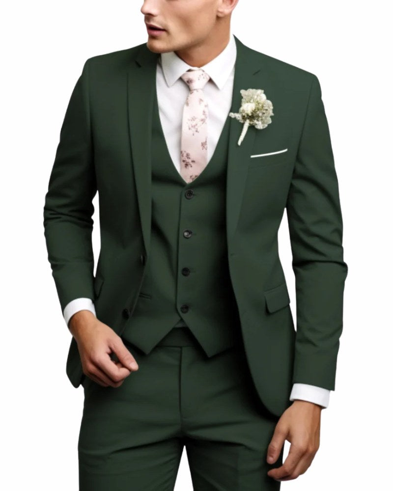 Ned | Men's Slim-Fit Three-Piece Suit, Structured Jacket with Waistcoat Trouser Suit | Dressific