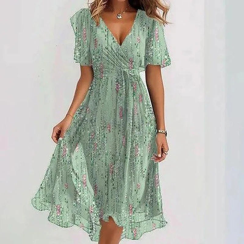 Nicole | Women's Vibrant Midi Dress, Elegant Occasion Dress | Dressific | Bloemig Blauw