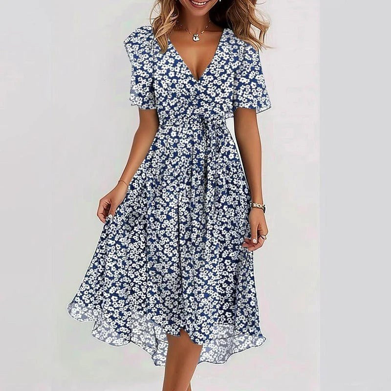 Nicole | Women's Vibrant Midi Dress, Elegant Occasion Dress | Dressific | Blauw