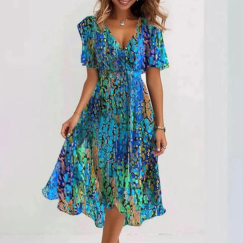 Nicole | Women's Vibrant Midi Dress, Elegant Occasion Dress | Dressific | Verloop Blauw