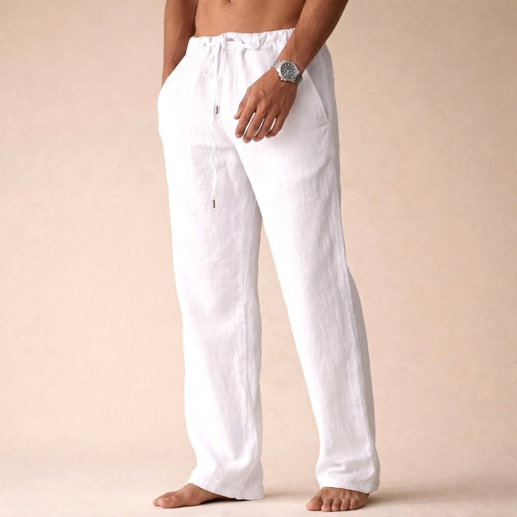 Oliver | Men's Lightweight Linen Trousers, Tailored Autumn Trousers | Dressific | White