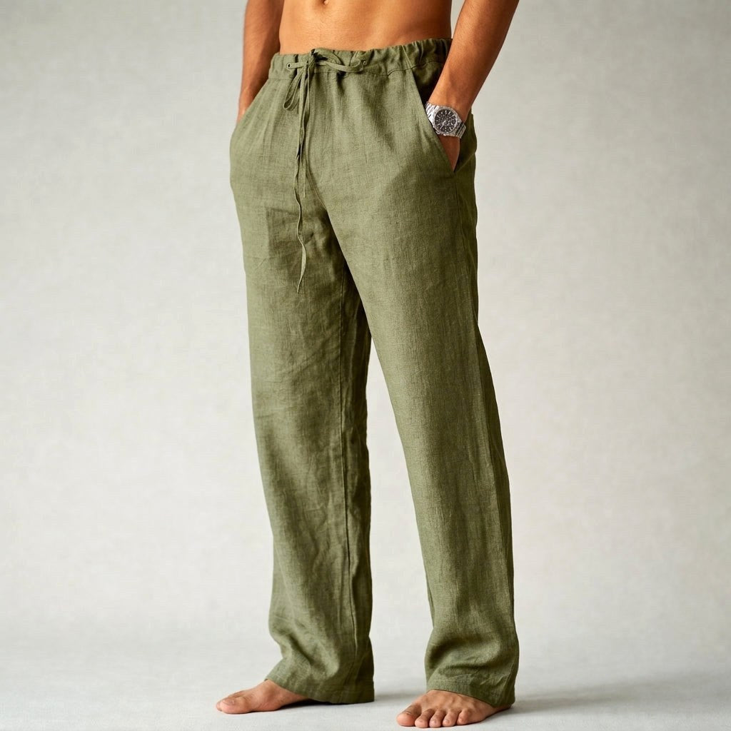 Oliver | Men's Lightweight Linen Trousers, Tailored Autumn Trousers | Dressific | Green