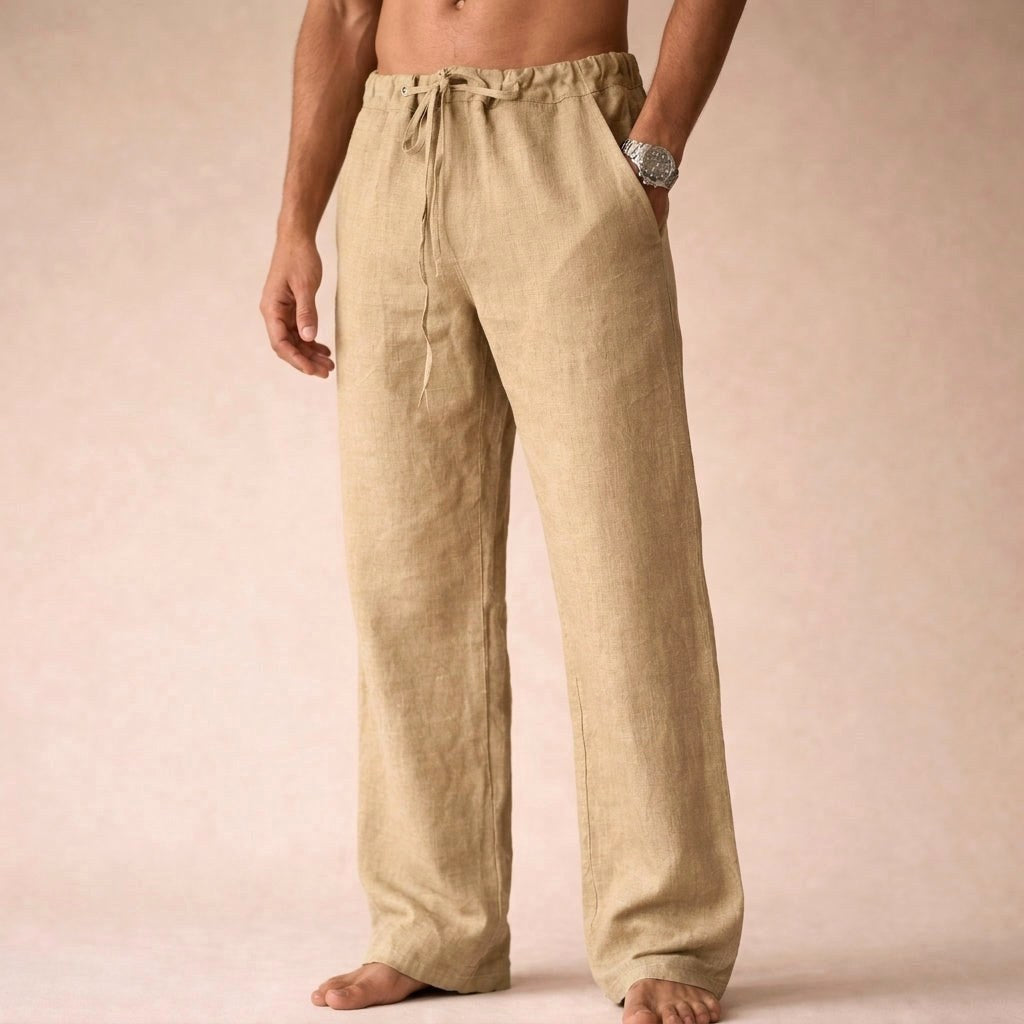 Oliver | Men's Lightweight Linen Trousers, Tailored Autumn Trousers | Dressific | Cream