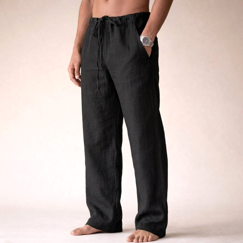 Oliver | Men's Lightweight Linen Trousers, Tailored Autumn Trousers | Dressific | Black