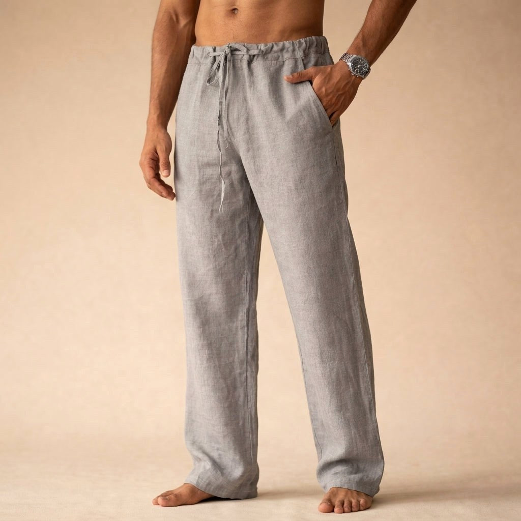 Oliver | Men's Lightweight Linen Trousers, Tailored Autumn Trousers | Dressific | Gray