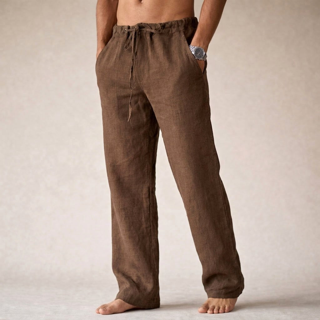 Oliver | Men's Lightweight Linen Trousers, Tailored Autumn Trousers | Dressific | Brown