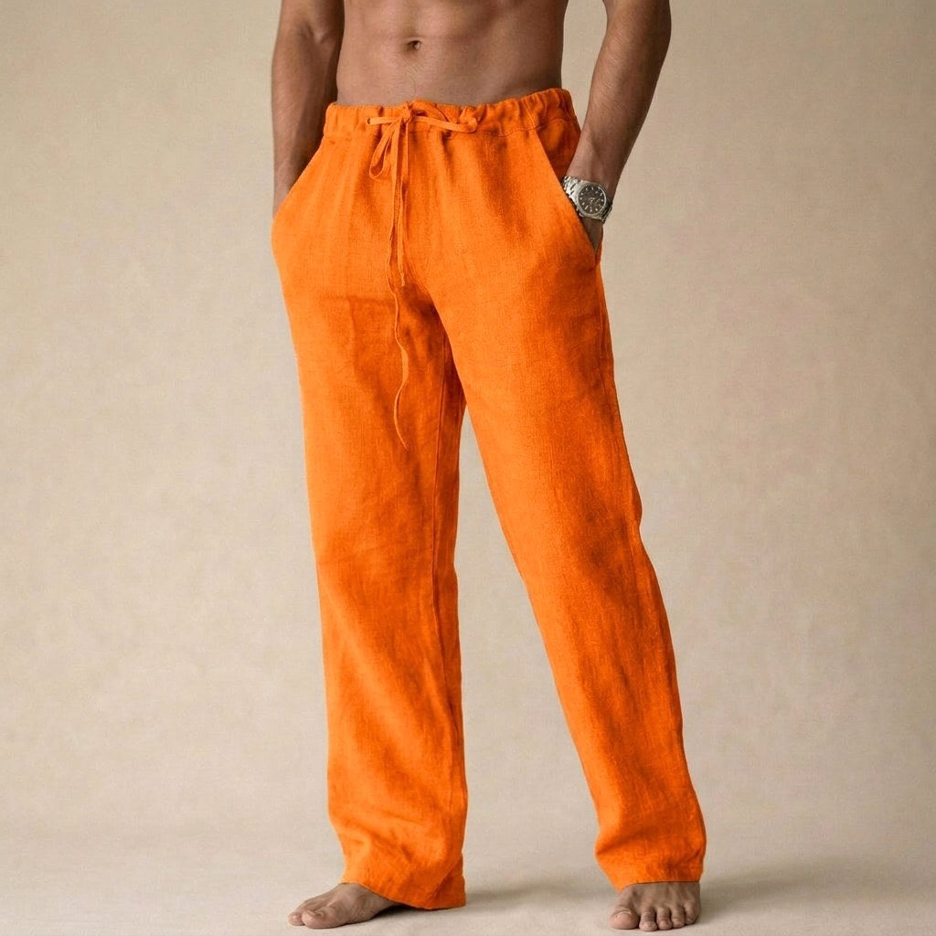 Oliver | Men's Lightweight Linen Trousers, Tailored Autumn Trousers | Dressific | Orange