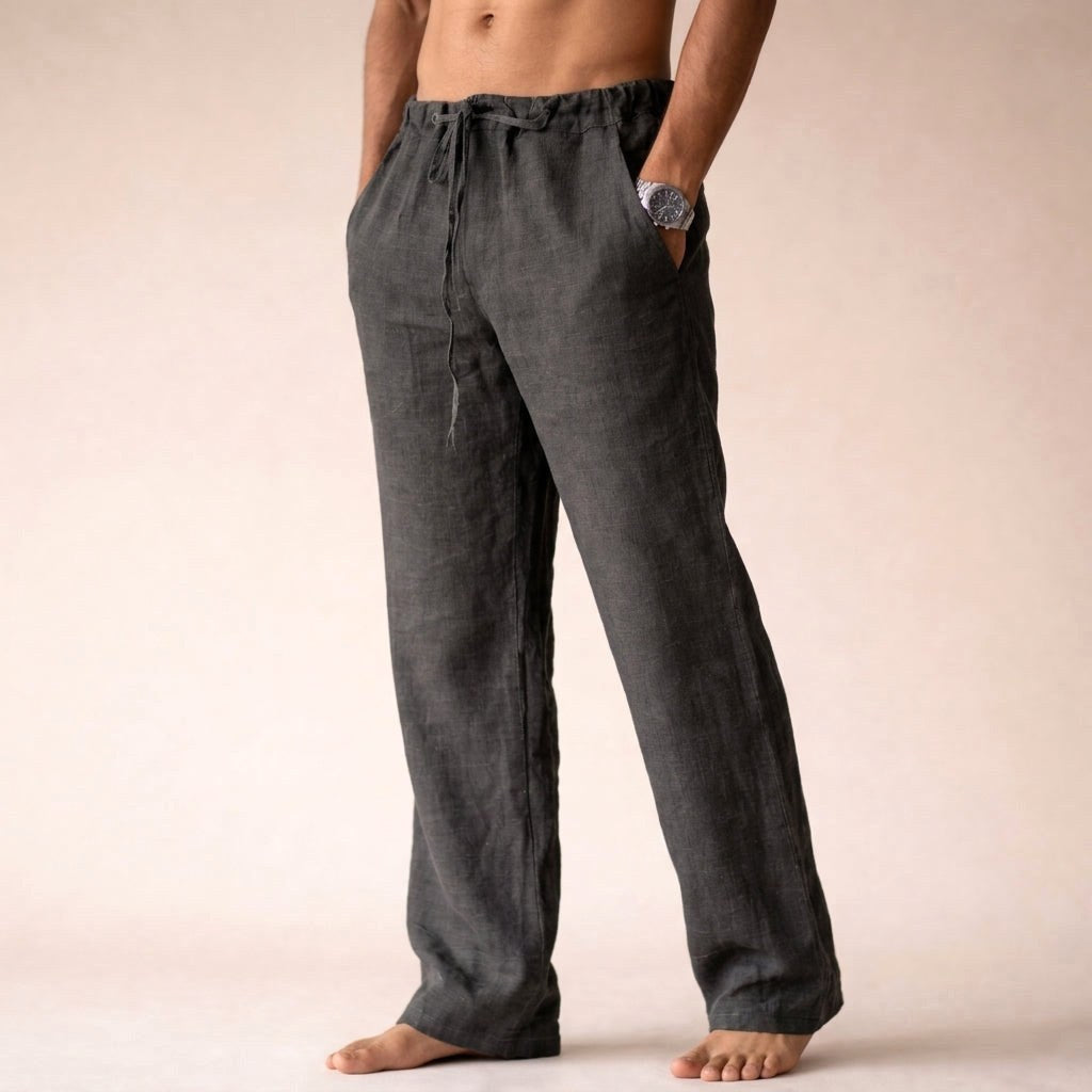 Oliver | Men's Lightweight Linen Trousers, Tailored Autumn Trousers | Dressific | Dark Gray