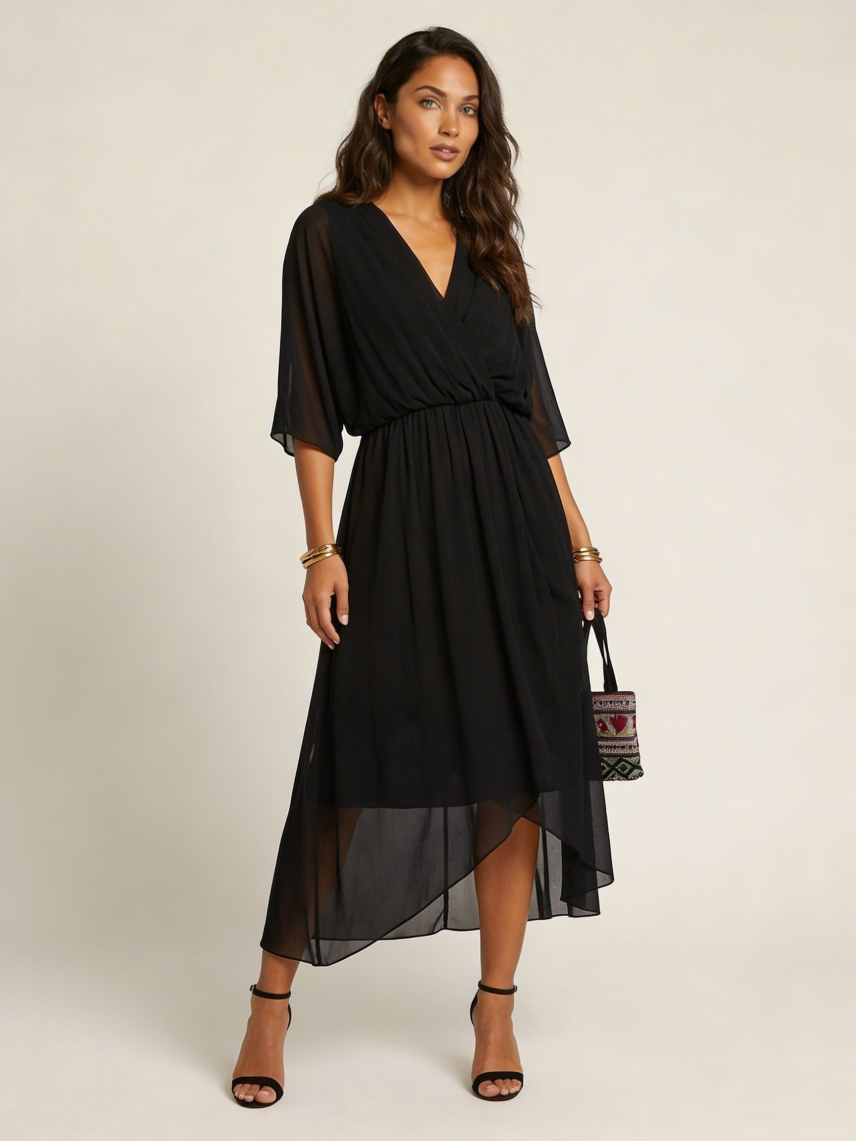 Paige | Women's Flowy Midi Wrap Dress with Tie Waist, V-Neck Midi Dress | Dressific | Turquoise